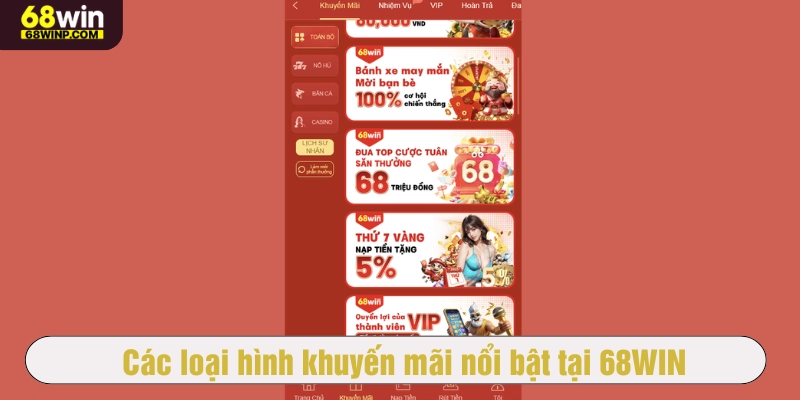 Các loại hình khuyến mãi nổi bật tại 68WIN