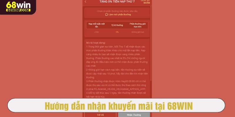 Hướng dẫn nhận khuyến mãi tại 68WIN